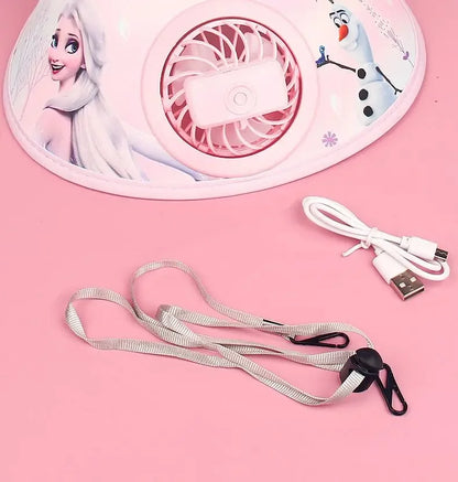 New  Disney Frozen Elsa Anna Olaf  Wide Brim  Kids Sun protection Fan Hat Charging USB