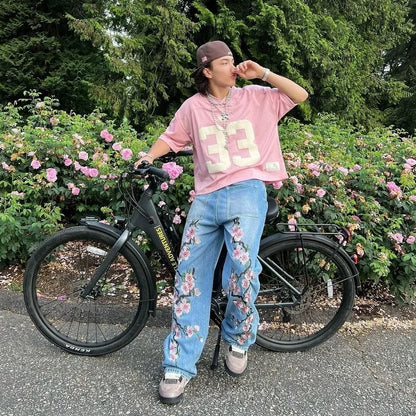 Cherry Blossom unisex Hip Hop  Jeans