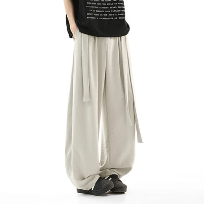 Pleated Ribbon  Loose Casual Pants