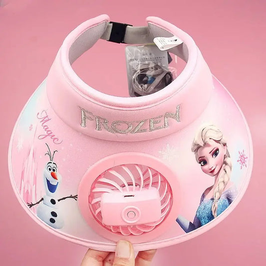 New  Disney Frozen Elsa Anna Olaf  Wide Brim  Kids Sun protection Fan Hat Charging USB