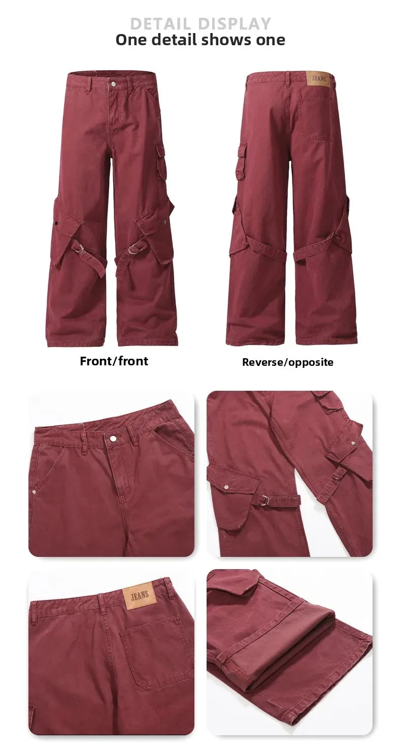 Red Vintage American Style Casual  Pants