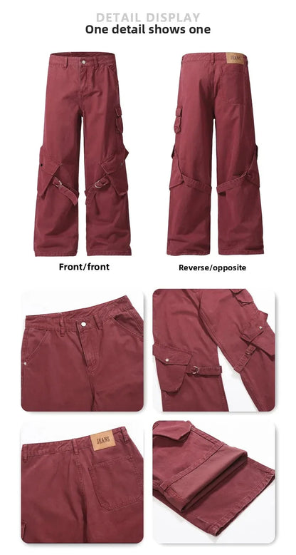 Red Vintage American Style Casual  Pants
