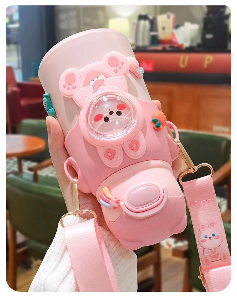 Cute Stainless Steel Leak-Proof  Water Bottle With Straw