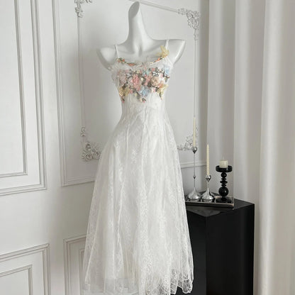 French Pearl – White Lace Fishtail Beach Dress