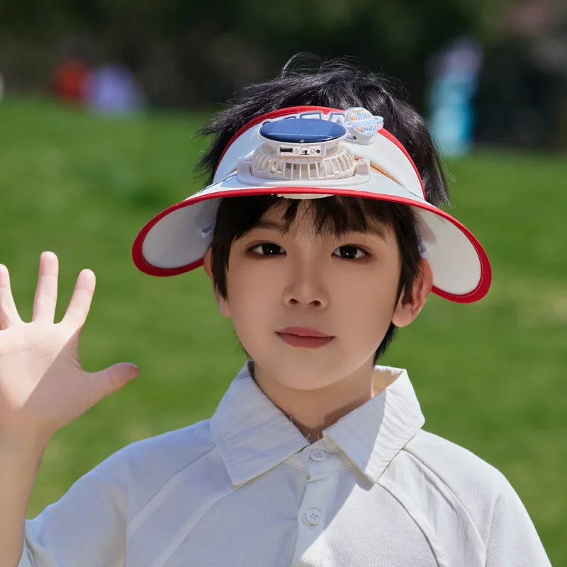 Cute Cartoon Design Solar Powered Kids Fan Hat Solar/USB