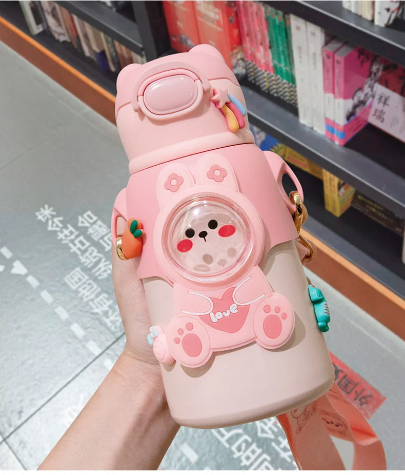 Cute Stainless Steel Leak-Proof  Water Bottle With Straw
