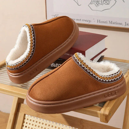 Fluffy Platform Slippers for Women 2025 Winter Plush Warm Cotton Shoes