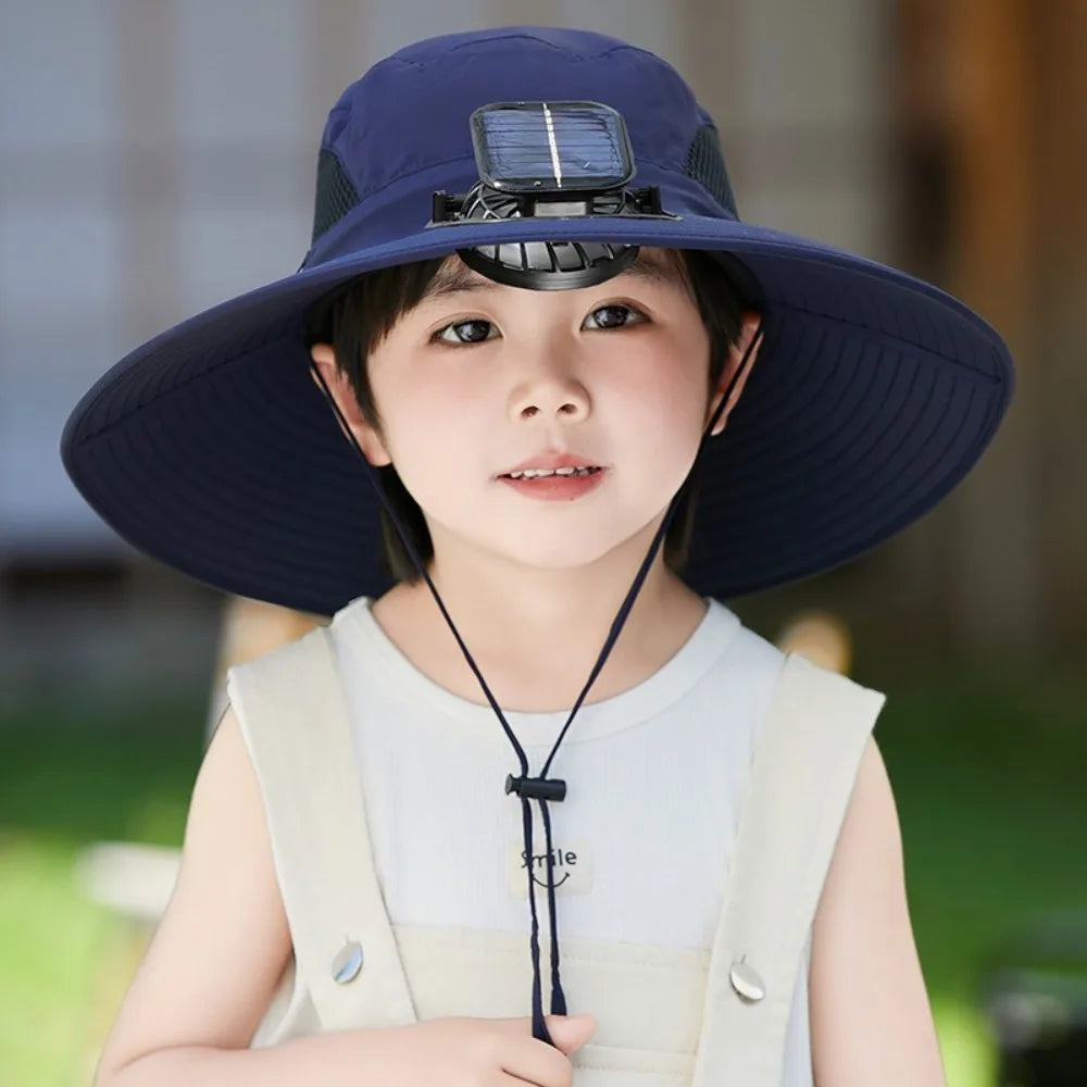 Kids Wide Brim Sun protection Fan Hat Charging Solar/USB