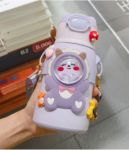 Cute Stainless Steel Leak-Proof  Water Bottle With Straw
