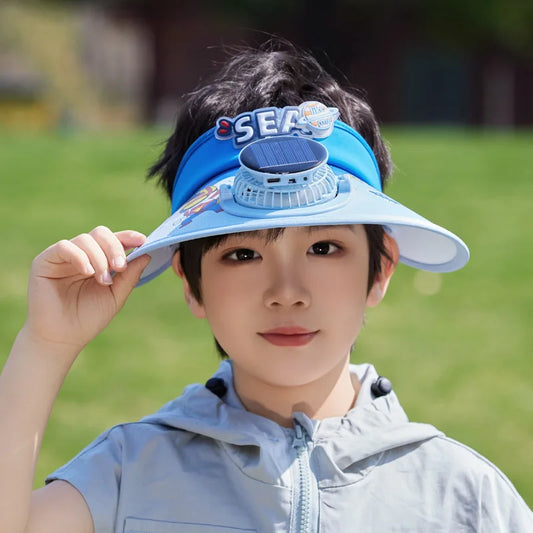 Cute Cartoon Design Solar Powered Kids Fan Hat Solar/USB