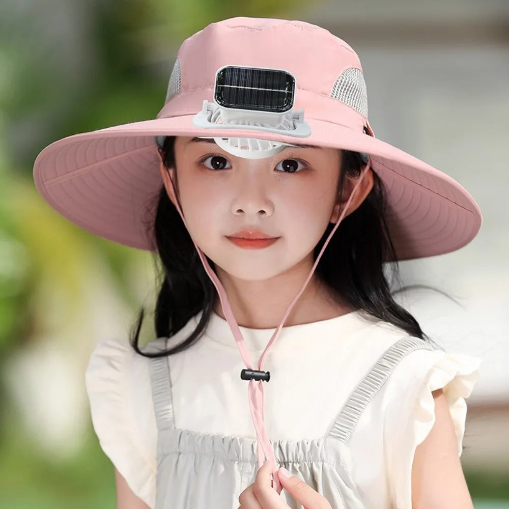 Kids Wide Brim Sun protection Fan Hat Charging Solar/USB