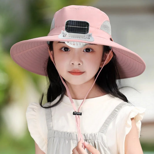 Kids Wide Brim Sun protection Fan Hat Charging Solar/USB