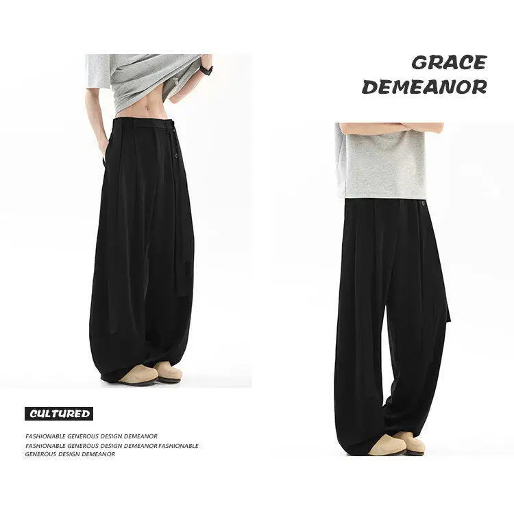Pleated Ribbon  Loose Casual Pants