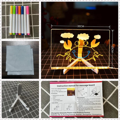 LED Note Board Night Light With Colorful 7 Pens Acrylic Drawing Board