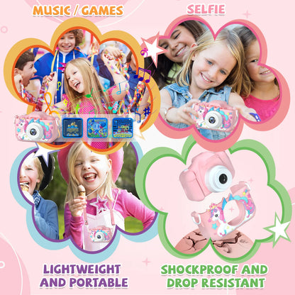 Unicorn Kids Mini Dual Camera Toy 1080P HD Video Camera 48MP With Silicone Protective Cover
