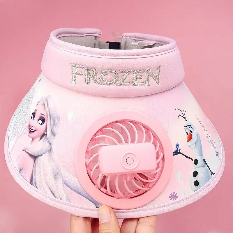 New  Disney Frozen Elsa Anna Olaf  Wide Brim  Kids Sun protection Fan Hat Charging USB