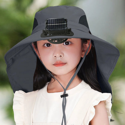 UV Protection Kids Solar/USB Charging Fan Hat For Outdoor activity