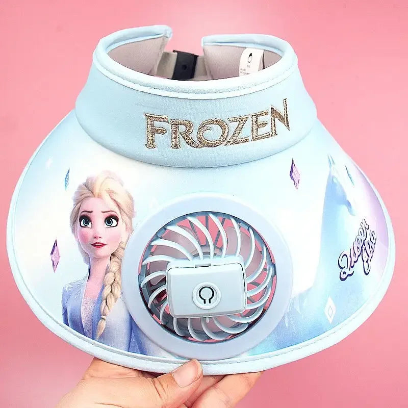 New  Disney Frozen Elsa Anna Olaf  Wide Brim  Kids Sun protection Fan Hat Charging USB