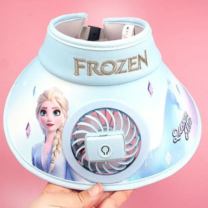 New  Disney Frozen Elsa Anna Olaf  Wide Brim  Kids Sun protection Fan Hat Charging USB