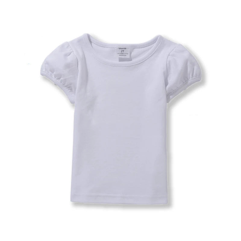 Girls' 100% Cotton Short Sleeve Summer Puff Tee T shirts for School & Play