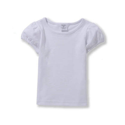Girls' 100% Cotton Short Sleeve Summer Puff Tee T shirts for School & Play