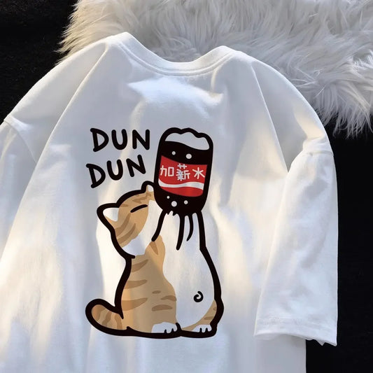 cartoon kitten print T-shirt