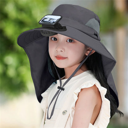 UV Protection Kids Solar/USB Charging Fan Hat For Outdoor activity