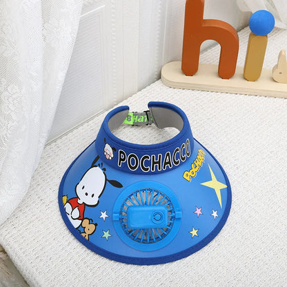Cute Cartoon Wide Brim Kids  Sun protection Fan Hat Charging USB