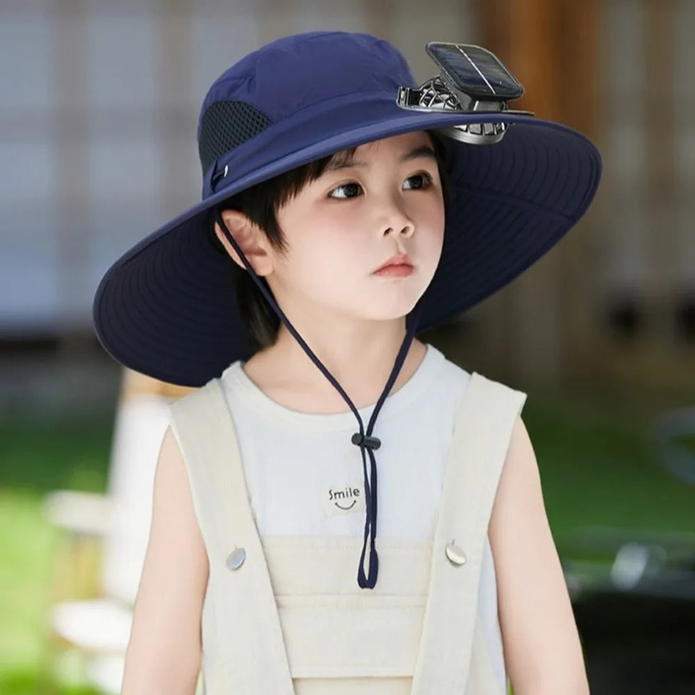 Kids Wide Brim Sun protection Fan Hat Charging Solar/USB