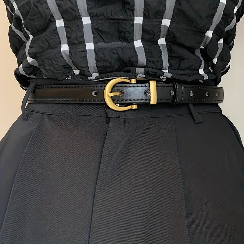 Vintage PU Leather Oval Buckle Belt