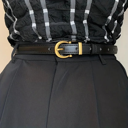 Vintage PU Leather Oval Buckle Belt