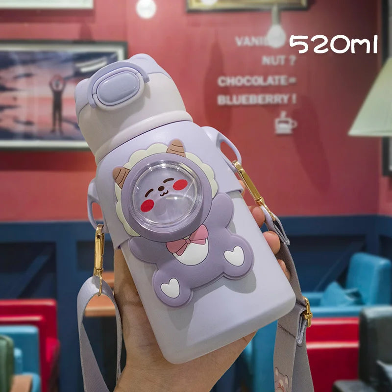 Cute Stainless Steel Leak-Proof  Water Bottle With Straw