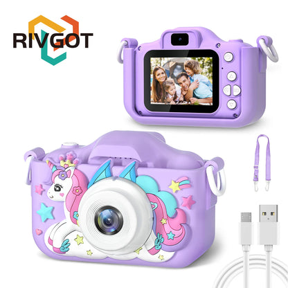 Unicorn Kids Mini Dual Camera Toy 1080P HD Video Camera 48MP With Silicone Protective Cover