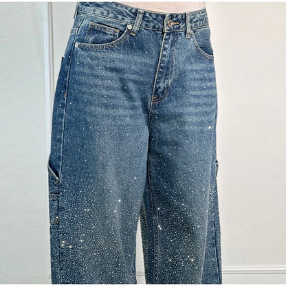 Casual Rhinestone Loose Harem Jeans
