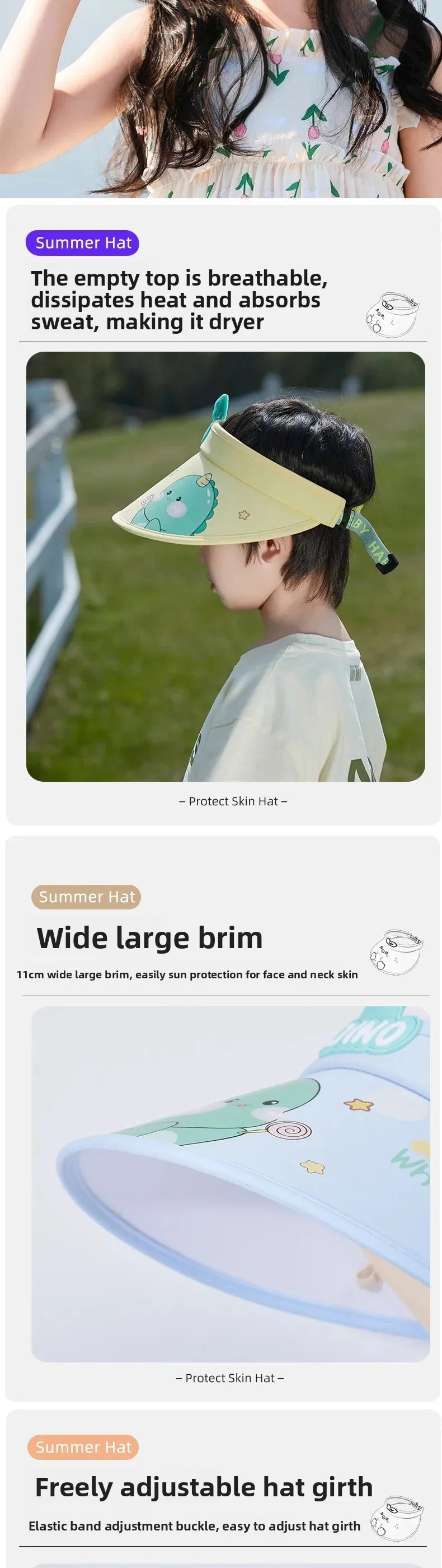Wide Brim Girls Boys Sun protection Hat