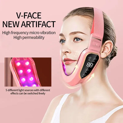 LED Photon Therapy Facial Lifting & Slimming Massager – Heated V-Face Double Chin Reducer & Skin Tightening Device