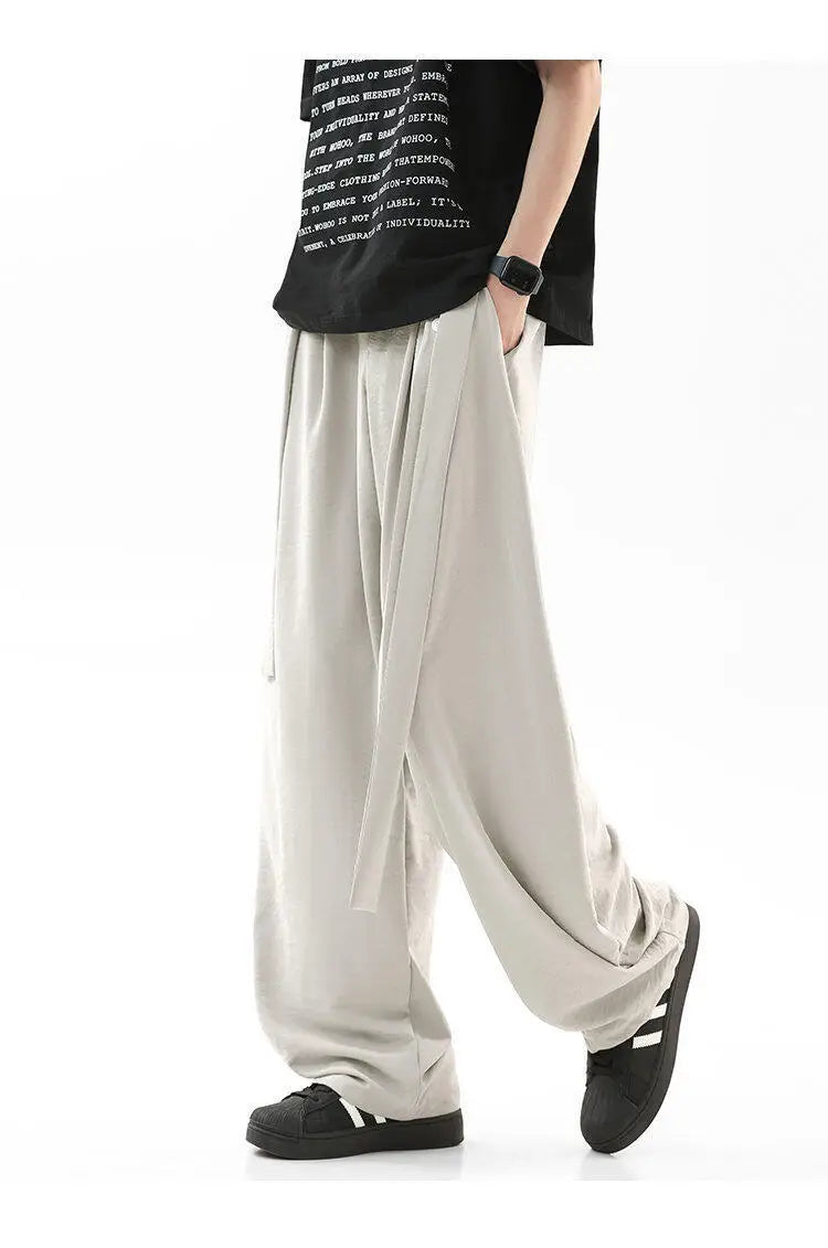 Pleated Ribbon  Loose Casual Pants