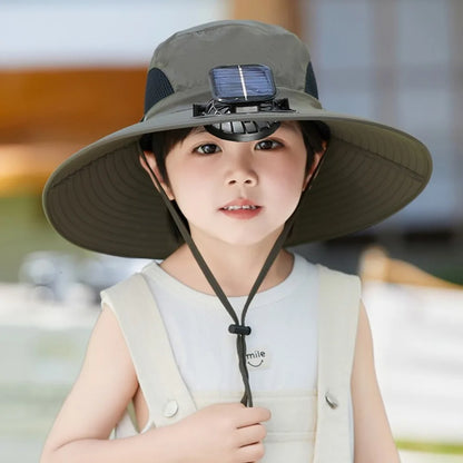 Kids Wide Brim Sun protection Fan Hat Charging Solar/USB