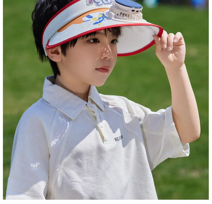 Cute Cartoon Design Solar Powered Kids Fan Hat Solar/USB