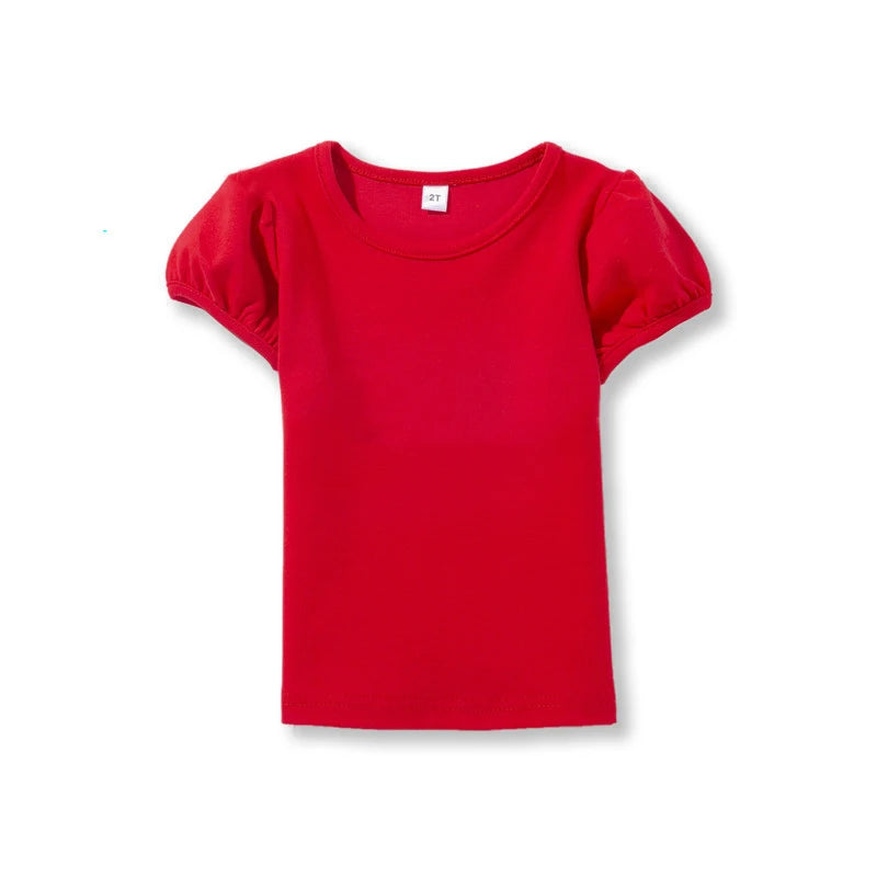 Girls' 100% Cotton Short Sleeve Summer Puff Tee T shirts for School & Play