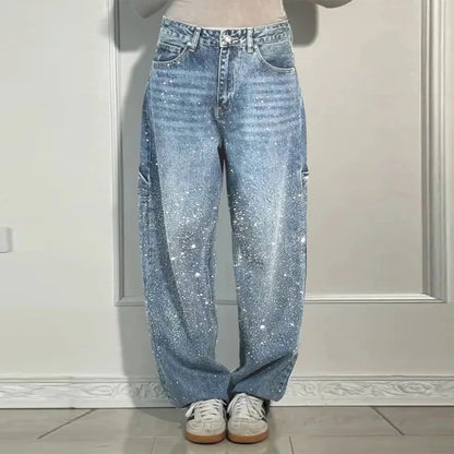 Casual Rhinestone Loose Harem Jeans