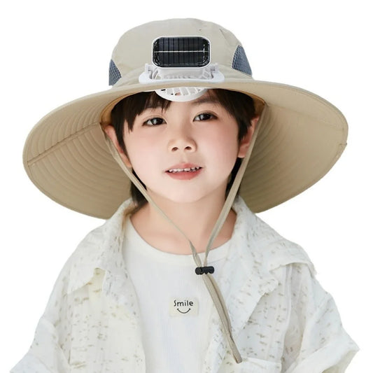 Kids Wide Brim Sun protection Fan Hat Charging Solar/USB