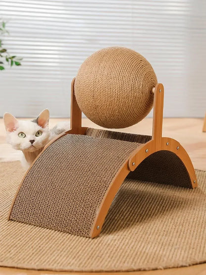 Cat Scratching Ball Wooden Cat Scratcher  Toy 2 In1