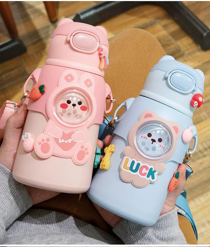 Cute Stainless Steel Leak-Proof  Water Bottle With Straw