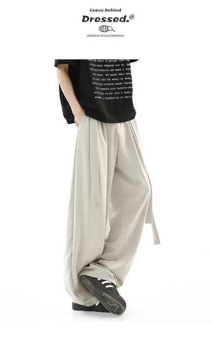 Pleated Ribbon  Loose Casual Pants