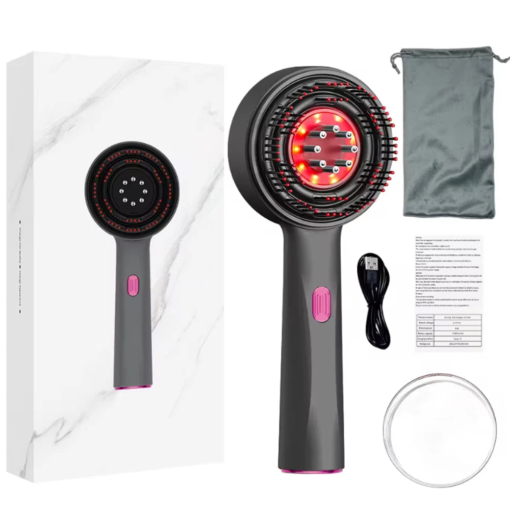 Electric Vibration Massage Comb Red Light Therapy Hair Growth Scalp Massage Brush Oil Liquid Applicator Head Massager