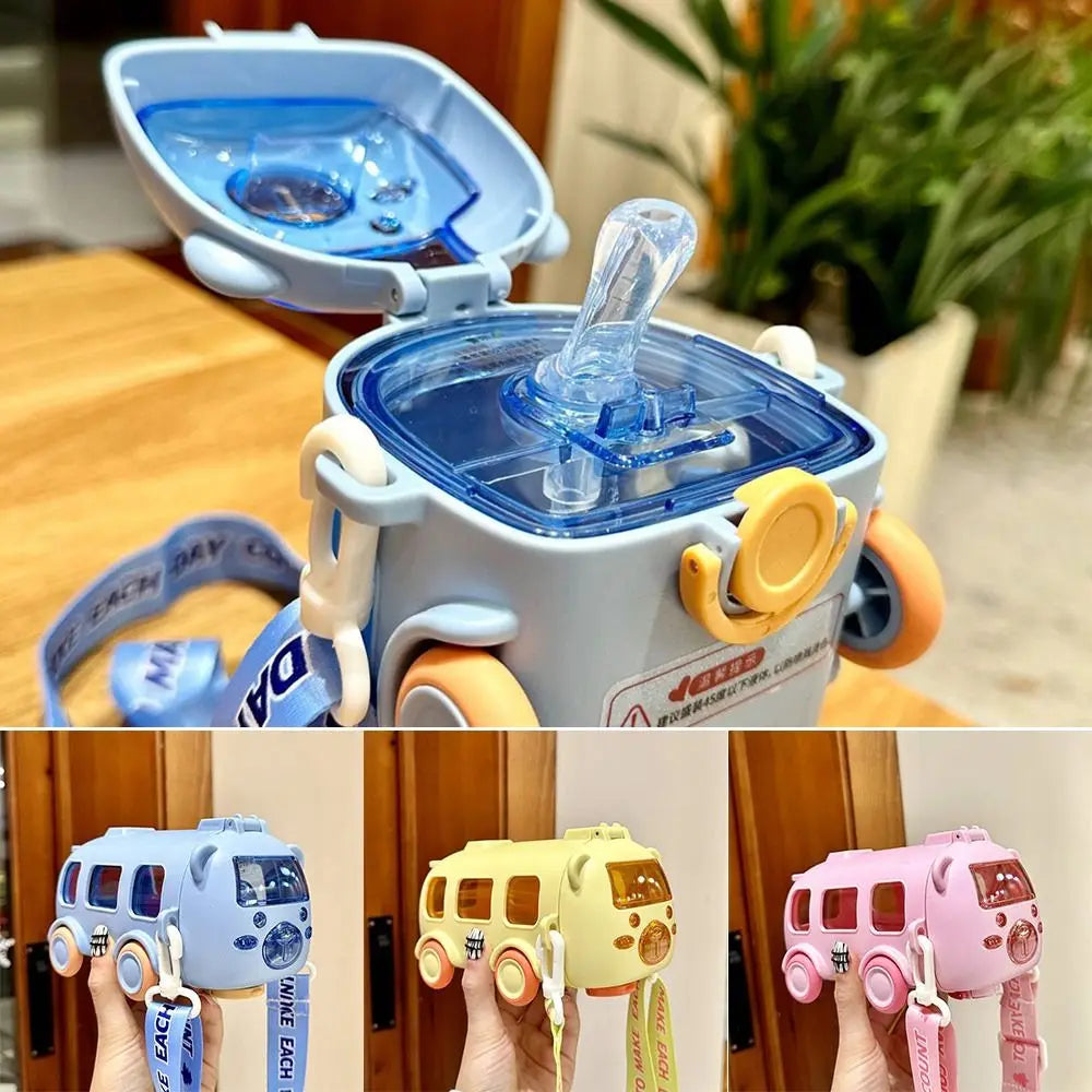 Cartoon Bus Straw Cup for Kids