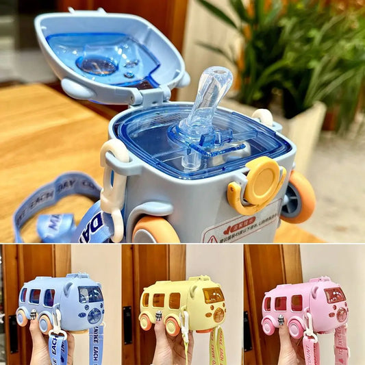 Cartoon Bus Straw Cup for Kids