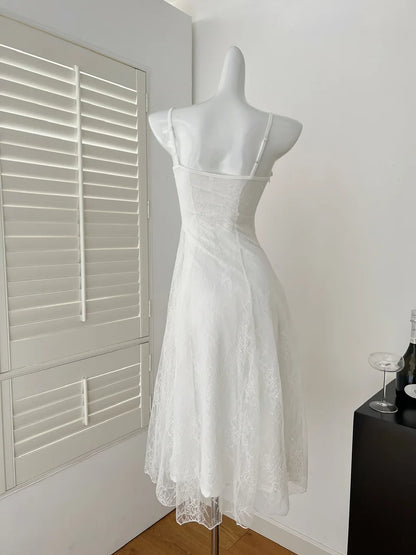 French Pearl – White Lace Fishtail Beach Dress