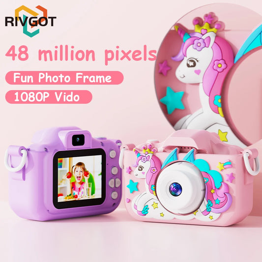 Unicorn Kids Mini Dual Camera Toy 1080P HD Video Camera 48MP With Silicone Protective Cover